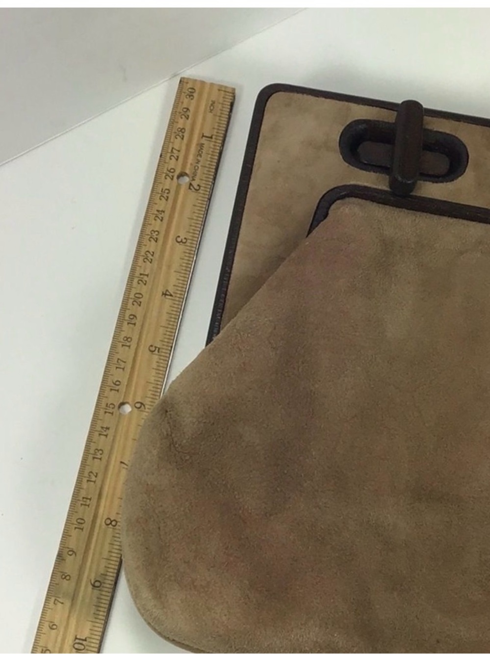 Tufi Duek Taupe Suede Clutch with Dark Brown Trim